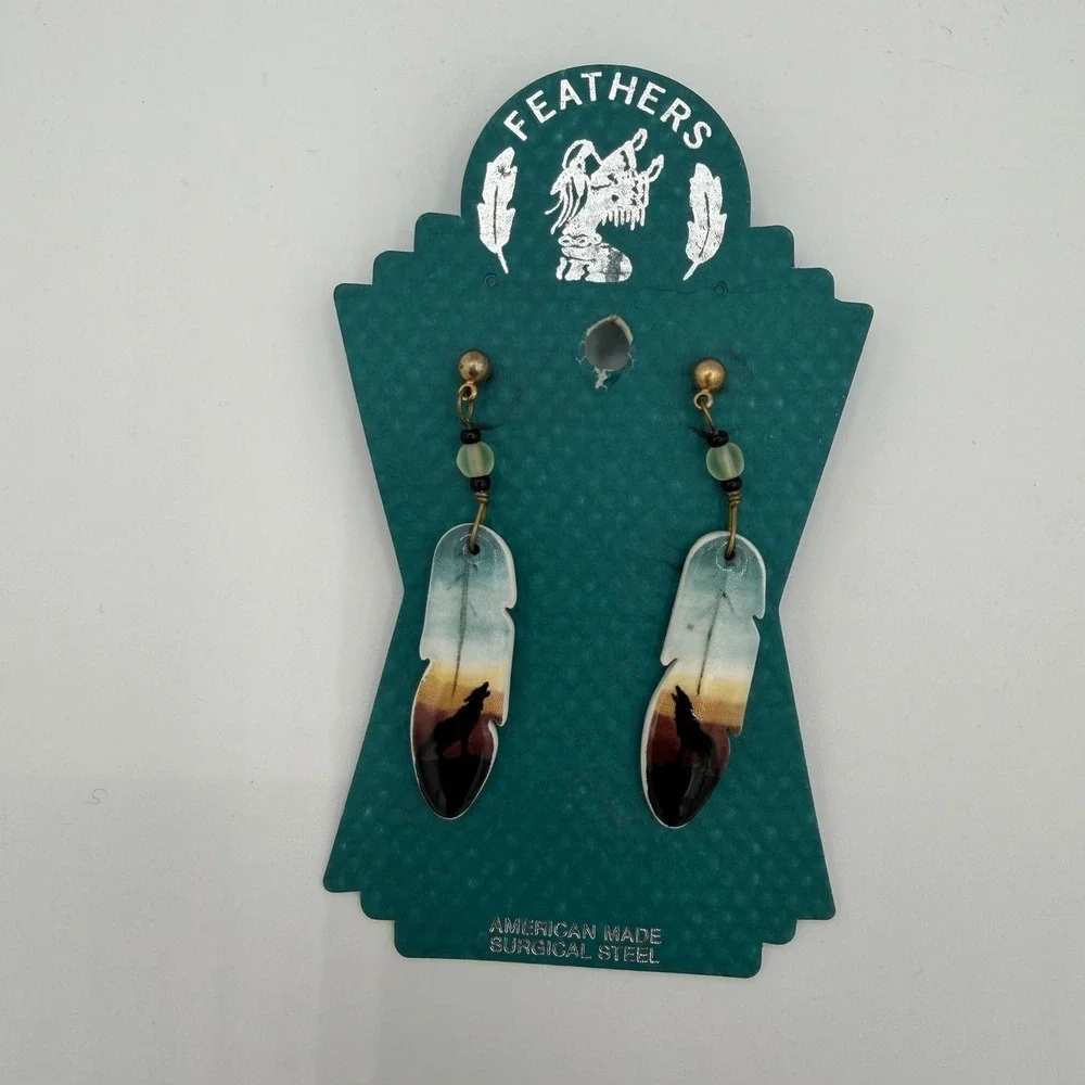 Feathers Porcelain Jewelry Set Handmade USA Southwestern Boho Bracelet‎ Earrings